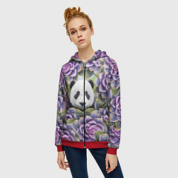 Толстовка на молнии женская Панда среди цветов, цвет: 3D-красный — фото 2