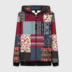 Женская толстовка на молнии Деревенский стиль Пэчворк