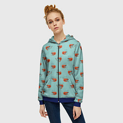 Толстовка на молнии женская Креветки паттерн, цвет: 3D-синий — фото 2