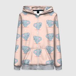 Толстовка на молнии женская Слоники, цвет: 3D-меланж