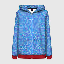 Толстовка на молнии женская Голубая пиксель абстракция, цвет: 3D-красный