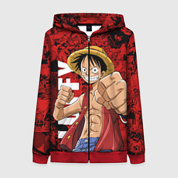 Толстовка на молнии женская Манки Д Луффи, One Piece, цвет: 3D-красный