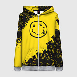 Толстовка на молнии женская Nirvana Smile Нирвана Рваный Паттерн, цвет: 3D-меланж