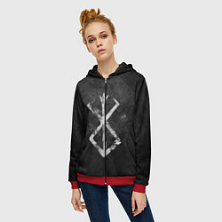 Толстовка на молнии женская BERSERK LOGO GRUNGE, цвет: 3D-красный — фото 2