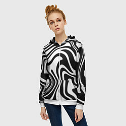 Толстовка на молнии женская Черно-белые полосы Black and white stripes, цвет: 3D-белый — фото 2