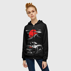 Толстовка на молнии женская MAZDA RX 7 Мазда при свете красной луны, цвет: 3D-черный — фото 2