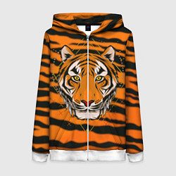 Толстовка на молнии женская Тигр настоящий хищник, цвет: 3D-белый