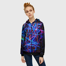 Толстовка на молнии женская NEON LINES Glowing Lines Effect, цвет: 3D-черный — фото 2