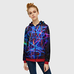 Толстовка на молнии женская NEON LINES Glowing Lines Effect, цвет: 3D-красный — фото 2