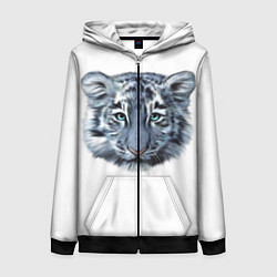 Толстовка на молнии женская Взгляд белого тигра, цвет: 3D-черный