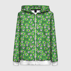 Толстовка на молнии женская Бразилия футбол, цвет: 3D-белый