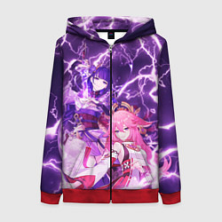 Толстовка на молнии женская Genshin Impact - Яэ и Эи, цвет: 3D-красный