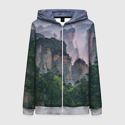 Толстовка на молнии женская Горы лес каньон, цвет: 3D-меланж