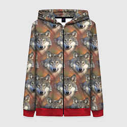 Толстовка на молнии женская Волки Wolfs паттерн, цвет: 3D-красный