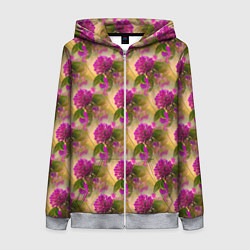 Толстовка на молнии женская Фиолетовые цветочки 3d, цвет: 3D-меланж