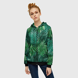 Толстовка на молнии женская Tropical plants pattern, цвет: 3D-черный — фото 2