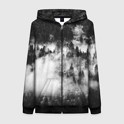 Толстовка на молнии женская Мрачный лес - туман, цвет: 3D-черный
