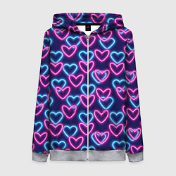 Толстовка на молнии женская Неоновые сердца, паттерн, цвет: 3D-меланж