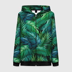 Женская толстовка на молнии Green plants pattern