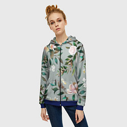 Толстовка на молнии женская Цветы Цветочный Букет, цвет: 3D-синий — фото 2