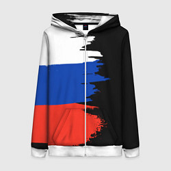 Толстовка на молнии женская Российский триколор на темном фоне, цвет: 3D-белый