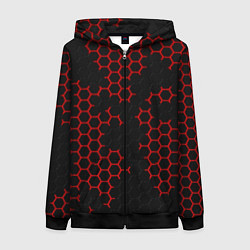 Женская толстовка на молнии НАНОКОСТЮМ Black and Red Hexagon Гексагоны