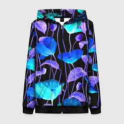 Толстовка на молнии женская Авангардный цветочный паттерн Fashion trend, цвет: 3D-черный