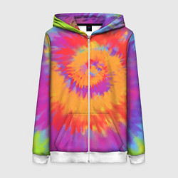 Толстовка на молнии женская Тай дай в радуге, цвет: 3D-белый