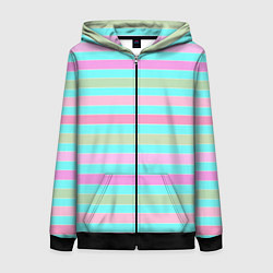 Женская толстовка на молнии Pink turquoise stripes horizontal Полосатый узор