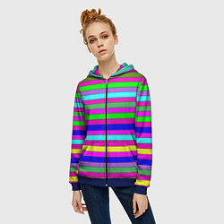 Толстовка на молнии женская Multicolored neon bright stripes, цвет: 3D-синий — фото 2