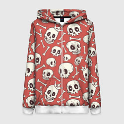 Женская толстовка на молнии Черепа на красном фоне