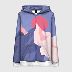 Толстовка на молнии женская Пейзаж гор и леса в стиле ретро, цвет: 3D-белый