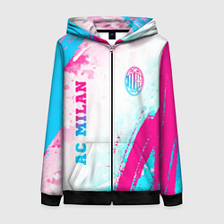 Женская толстовка на молнии AC Milan neon gradient style: символ и надпись вер