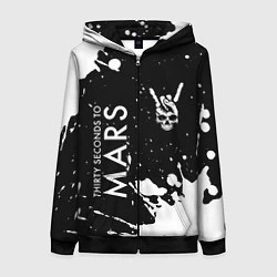 Толстовка на молнии женская Thirty Seconds to Mars и рок символ на темном фоне, цвет: 3D-черный