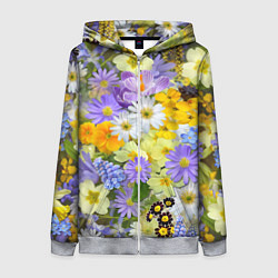 Толстовка на молнии женская Цветочная летняя поляна, цвет: 3D-меланж