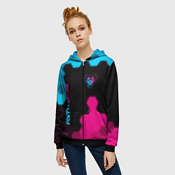 Толстовка на молнии женская Poppy Playtime - neon gradient: символ и надпись в, цвет: 3D-черный — фото 2