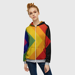 Толстовка на молнии женская Абстрактные геометрические разноцветные треугольны, цвет: 3D-меланж — фото 2