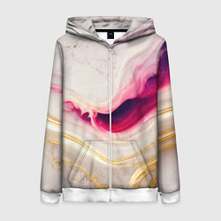 Толстовка на молнии женская Золотые и розовые мраморные узоры, цвет: 3D-белый