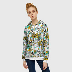 Толстовка на молнии женская Abstract pattern waves and streaks, цвет: 3D-белый — фото 2