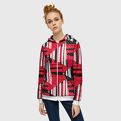 Толстовка на молнии женская Красный, черный и белый горошек и полоска, пэчворк, цвет: 3D-белый — фото 2