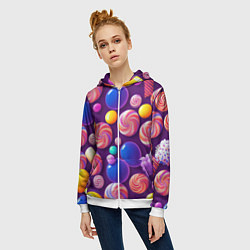 Толстовка на молнии женская Сладости для радости, цвет: 3D-белый — фото 2