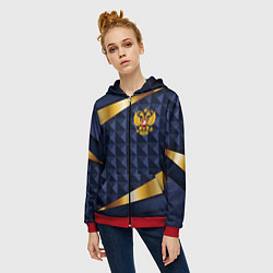 Толстовка на молнии женская Золотой герб России на объемном синим фоне, цвет: 3D-красный — фото 2