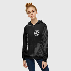 Толстовка на молнии женская Volkswagen speed на темном фоне со следами шин: на, цвет: 3D-черный — фото 2