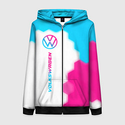 Толстовка на молнии женская Volkswagen neon gradient style: по-вертикали, цвет: 3D-черный