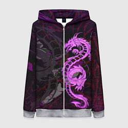 Толстовка на молнии женская Неоновый дракон purple dragon, цвет: 3D-меланж