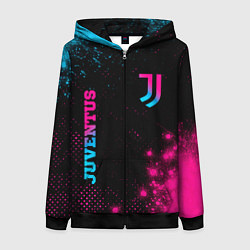 Толстовка на молнии женская Juventus - neon gradient: надпись, символ, цвет: 3D-черный