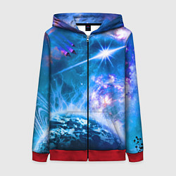 Толстовка на молнии женская Космос - планета и яркая звезда, цвет: 3D-красный