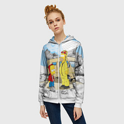 Толстовка на молнии женская Барт Симпсон и его папаша, цвет: 3D-белый — фото 2
