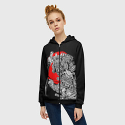 Толстовка на молнии женская Самурай с мечом на черном фоне, цвет: 3D-черный — фото 2