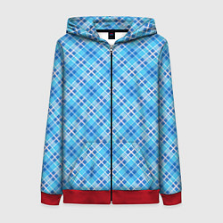 Толстовка на молнии женская Голубой узор в косую клетку, цвет: 3D-красный
